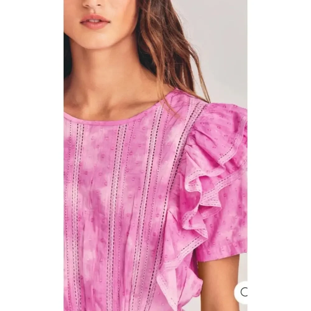 LoveShackFancy Natasha Dress Pink Ruffle Mini Cottagecore Romantic Size L - Picture 11 of 13